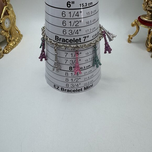Claire’s Eiffel Tower Charm Bracelet Multicolor Paris Theme Adjustable Jewelry - Picture 3 of 8